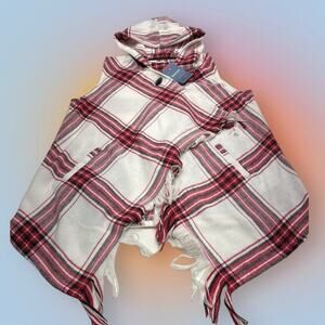 REWIND Women’s Medium Red White PLAID FLYAWAY VEST